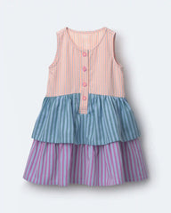 Toddler Girl Tiered Drop-Waist Dress in Stripes - Blue/Purple