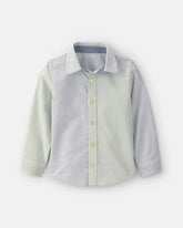 Toddler Boy Poplin Button-Down Shirt- Green/Blue