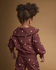 Toddler Girl Peter Pan Collar Pullover with Otter Pockets in Polka Dots - Burgundy