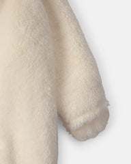 Baby Bear Teddy Fleece Long-Sleeve Jumpsuit - Cream