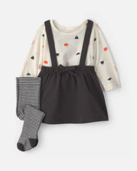 Baby Girl 3-Piece Halloween Long-Sleeve Dress Set - Black