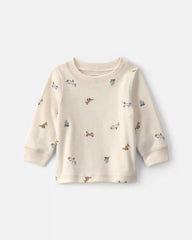 Baby Boy 2-Piece Wolf Long-Sleeve Overall Set - Blue/Cream