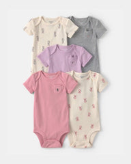 Baby Girl 5-Pack Bunny Multipack Bodysuits - Pink/Ivory
