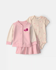 Baby Girl 3-Piece Varsity French Terry Layering Set - Pink