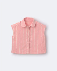 Toddler Girl Sleeveless Button-Down Top in Stripes - Light Pink