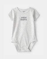 Baby 'New Here' Graphic Bodysuit - Grey