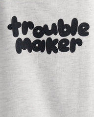 Baby Boy 'Trouble Maker' Short-Sleeve Graphic Bodysuit - Grey