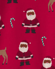 Baby 2-Piece Brown Santa Christmas 100% Cotton Snug Fit Pajama Set - Red