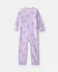 Girls 1-Piece Roller Skating Cat Fleece Loose Fit Pajama - Purple