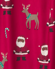 Adult Brown Santa Christmas Fleece Loose Fit Pajama Bottoms - Red