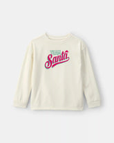 Kids 'Team Santa' Christmas Fleece Loose Fit Pajama Top - Cream