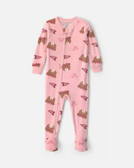 Toddler Girl 1-Piece Bears & Bows DreamPlush Snug Fit Footed Pajama - Pink