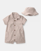 Baby Boy 2-Piece Canvas Short-Sleeve Romper Set - Khaki
