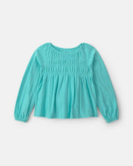 Girls Long-Sleeve Peplum Top - Turquoise