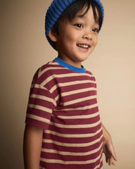 Toddler Boy Relaxed Tee in Stripes - Burgundy/Royal Blue