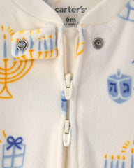 Baby Hanukkah 2-Way Zip DreamPlush Sleep & Play Pajamas - Cream
