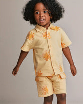 Toddler Boy Button-Down Short-Sleeve Shirt in Sunny Life Print - Yellow
