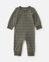 Baby Boy Striped PurelySoftâ„¢ Long-Sleeve Jumpsuit - Olive Green
