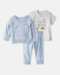 Baby Boy 3-Piece Elephant Terry Layering Set - Blue