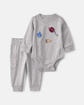 Baby Boy 2-Piece Varsity Long-Sleeve Bodysuit & Pant Set - Grey