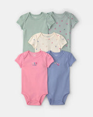 Baby Girl 5-Pack Floral Butterfly Short-Sleeve Multipack Bodysuits
