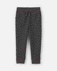 Toddler Girl Leopard Fleece Joggers - Black