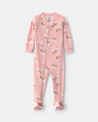 Baby Girl 1-Piece Cow 2-Way Zip DreamPlush Snug Fit Footed Pajama - Pink