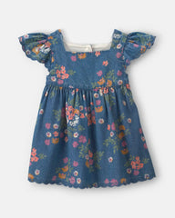 Baby Girl Floral Denim Short-Sleeve Dress - Dark Wash