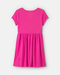 Girls Rib Short-Sleeve Dress - Pink