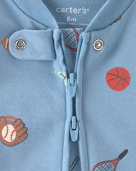 Baby Boy Sports 100% Cotton 2-Way Zip Sleep & Play Pajamas - Blue