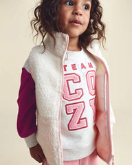 Toddler Girl Teddy Fleece Vest - Cream/Pink