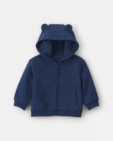 Baby Boy Bear Fleece Zip-Up Hoodie - Navy Blue