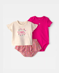 Baby Girl 3-Piece 'Sweetest Wildflower' Outfit Set - Pink/Cream
