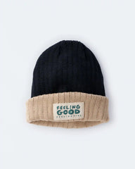 Toddler 'Feeling Good' Reversible Beanie - Black/Tan
