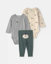 Baby Boy 3-Piece Penguin Long-Sleeve Bodysuit & Pant Set - Green/Grey/Cream