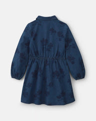 Girls Floral Denim Long-Sleeve Dress - Dark Wash