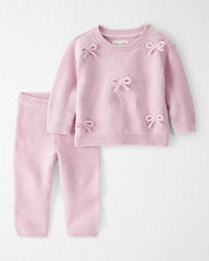 Baby Girl 2-Piece Organic Cotton Bow Knit Sweater & Pant Set