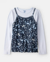 Girls Long-Sleeve 2-Piece Floral Top Set - Blue
