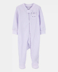 Baby Girl Bunny 2-Way Zip Ribbed Sleep & Play Pajamas - Purple