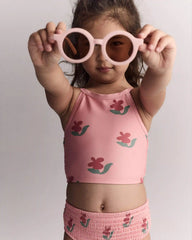 Toddler Girl Smocked Tankini in Floral Print - Pink