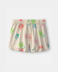 Girls Ruffle-Trim Summer Floral Shorts - Cream