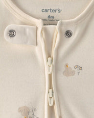 Baby Girl Swan 100% Cotton 2-Way Zip Sleep & Play Pajamas - Ivory