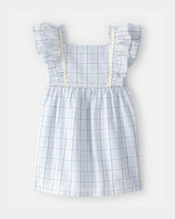 Toddler Girl Plaid Ruffle-Sleeve Dress - Blue/White