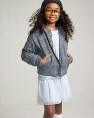 Girls Plaid Cotton Long-Sleeve Fashion Jacket - Grey