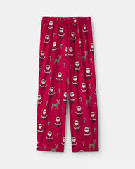 Adult Brown Santa Christmas Fleece Loose Fit Pajama Bottoms - Red