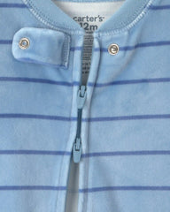 Baby Boy 1-Piece Striped Raccoon 2-Way Zip DreamPlush Snug Fit Footed Pajama - Blue