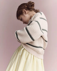 Toddler Girl Striped Balloon-Sleeve Sweater - Cream/Olive