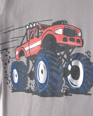 Boys 4-Piece Monster Truck 100% Cotton Snug Fit Pajama Set - Grey
