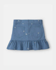 Girls Seashell Twill Ruffle Skirt - Medium Wash