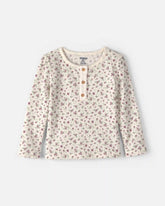 Toddler Girl Floral Henley Top - Ivory